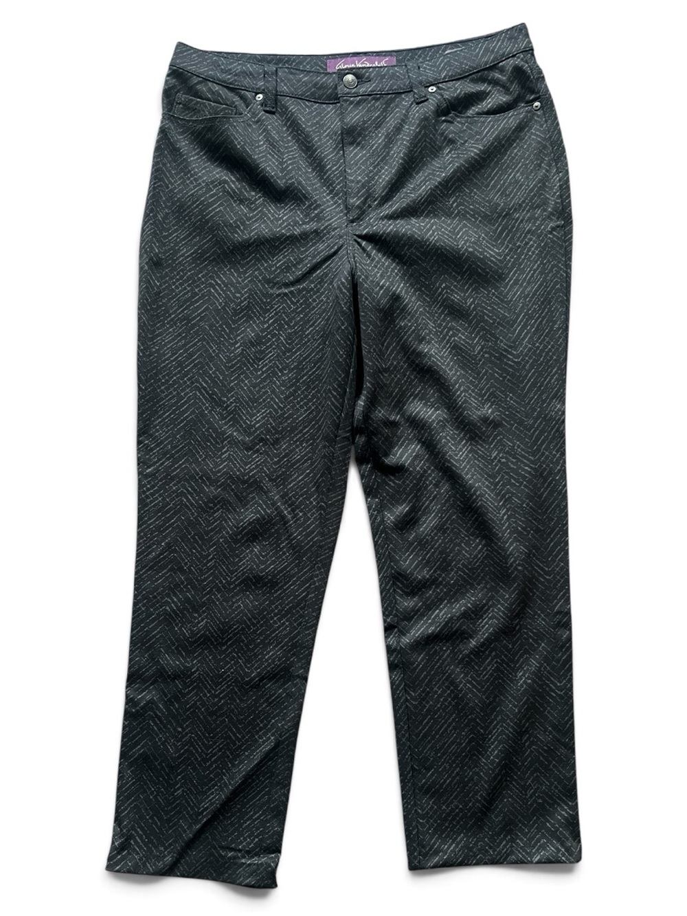 Gloria Vanderbilt Black Chevron-Pattern Ankle Pants Knit Stretch Size 14